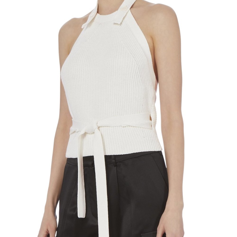 🚫SOLD🚫Helmut Lang Ribbed Knit Button-Back Halter Top White Wrap Style